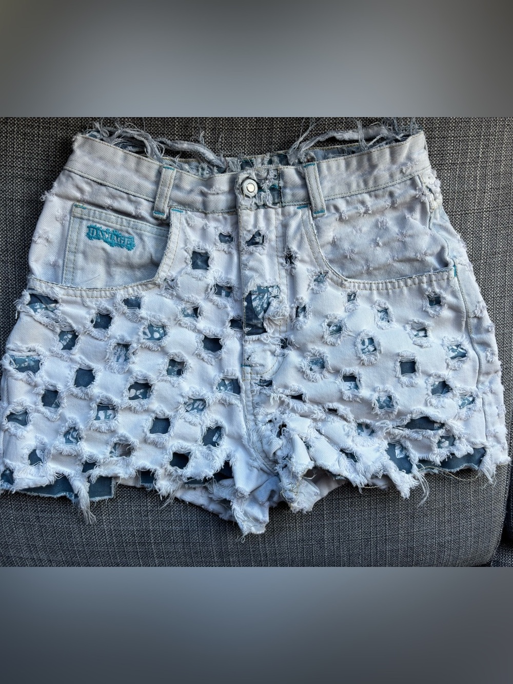 Vintage 1990s Major Damage Distressed High Waist Denim Cutoff Shorts